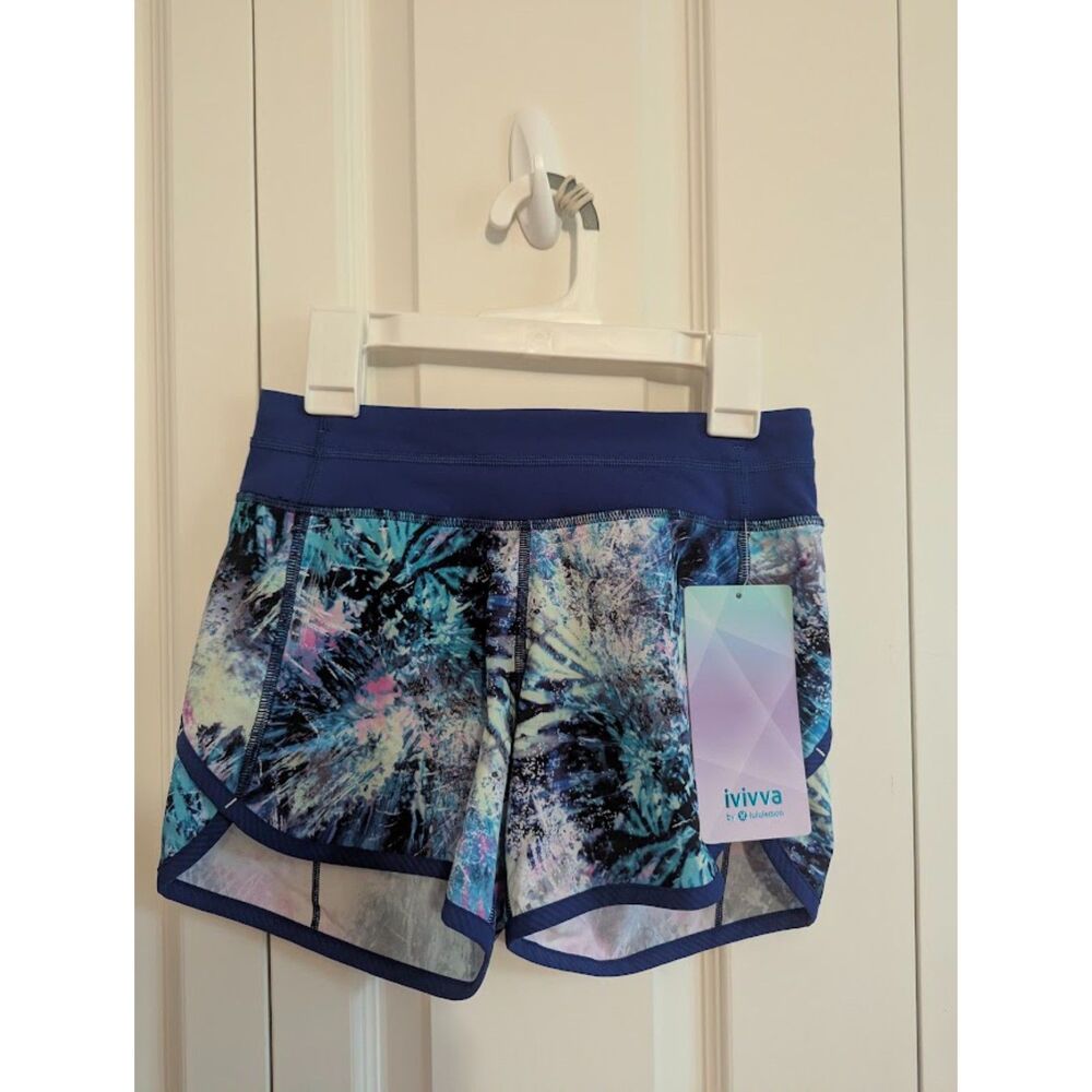 NWT ivivva by Lululemon Relay Racer blue pink shorts girls 10